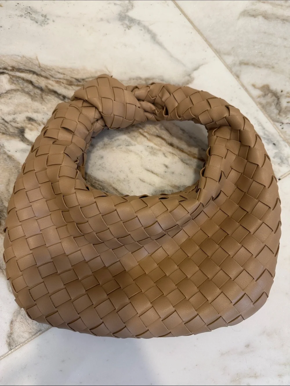 Woven Top-Handle Hobo Bag in Camel